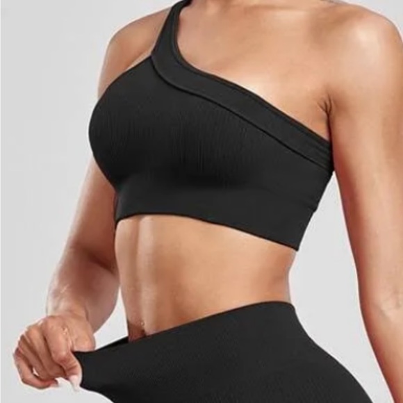 NWT Ribbed One Shoulder Sports Bra & High Waist Leggings Set Size SMALL NWT - Picture 3 of 10